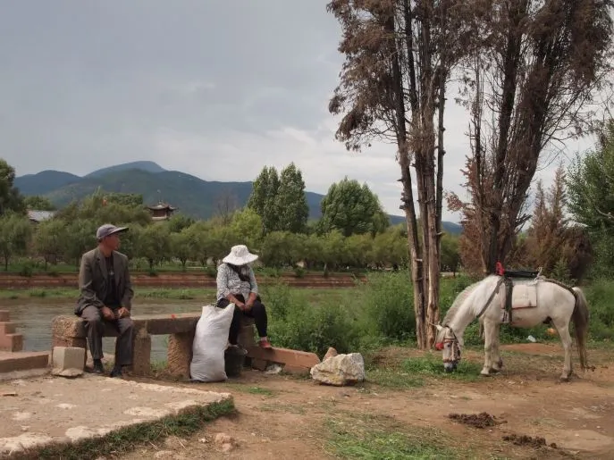 Kooplieden met thee bij Shaxi in Yunnan